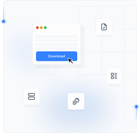 Data collection illustration with an app window, documents, and network paths representing mobile proxy workflows