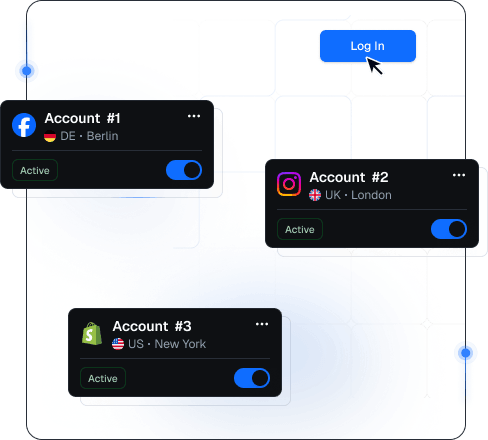 Multi-accounting dashboard with account cards