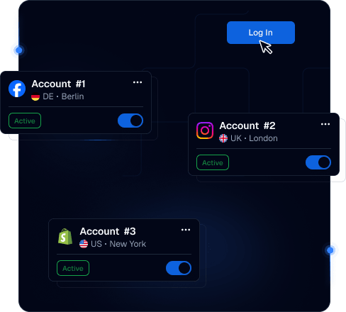 Multi-accounting dashboard with account cards
