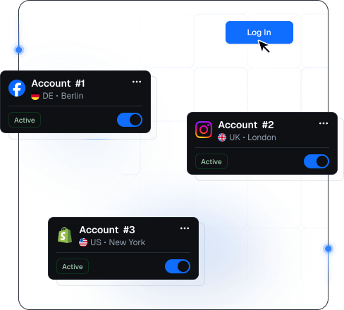 Multi-accounting dashboard with account cards