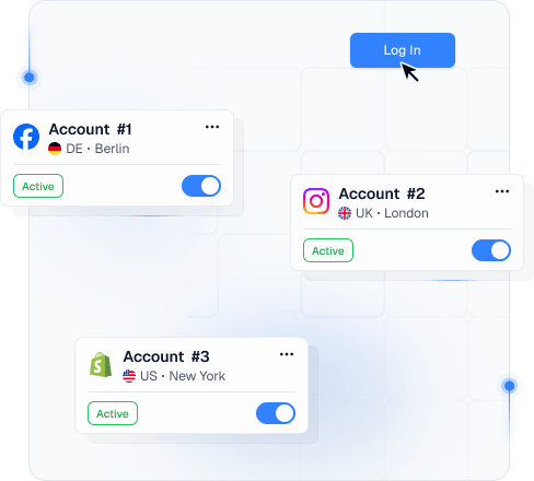 Multi-accounting dashboard with account cards