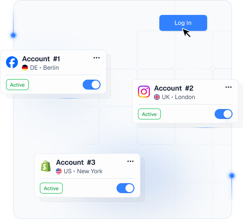 Multi-accounting dashboard with account cards