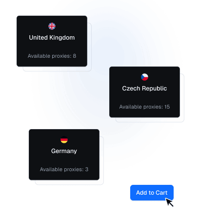 国別プロキシカードとカート追加操作を表示した Marketplace セットアップフロー