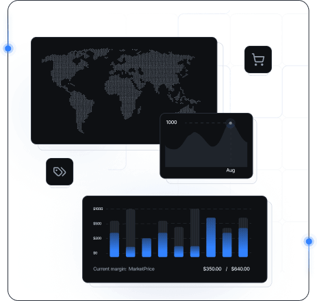 Tableau de bord d'agregation de prix avec carte du marche et graphiques tarifaires
