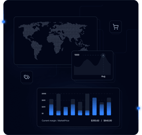 Price aggregation dashboard with market map and pricing charts