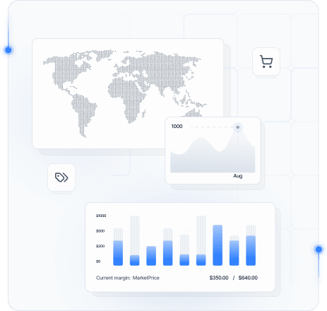Price aggregation dashboard with market map and pricing charts