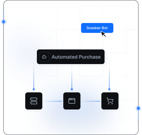 Illustration zur Sneaker-Release-Überwachung mit verbundenen Shop- und Automatisierungssymbolen