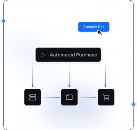 Sneaker release monitoring illustration with connected storefront and automation icons