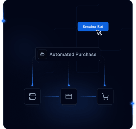 Sneaker release monitoring illustration with connected storefront and automation icons