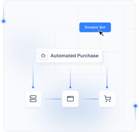 Sneaker release monitoring illustration with connected storefront and automation icons