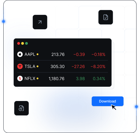 Dashboard mit Börsenkursen und Download