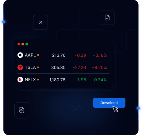 Stock market data dashboard with live quotes and download