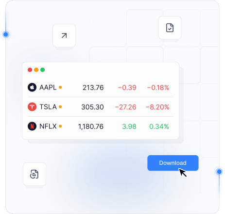 Stock market data dashboard with live quotes and download
