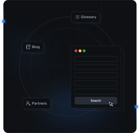 Resources hub with search, glossary, blog, and partners