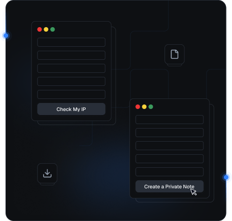 Proxied tools hub with Check My IP and Private Notes