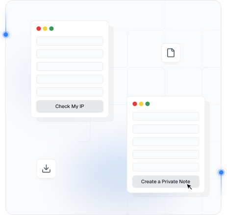 Proxied tools hub with Check My IP and Private Notes