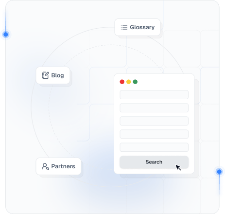 Resources hub with search, glossary, blog, and partners