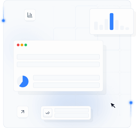 Ilustración de panel de optimización SEO con tarjetas analíticas y paneles de interfaz