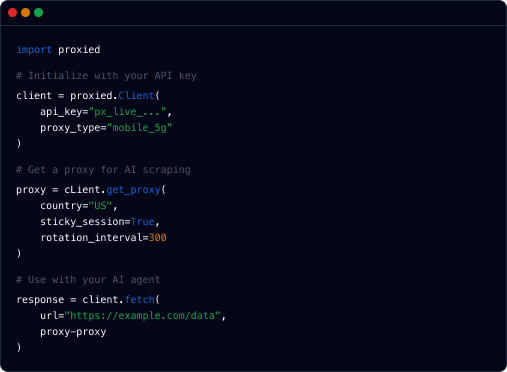 Exemplo de código com cliente Proxied, seleção de proxy e fetch com o SDK Python