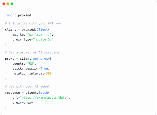 Exemplo de código com cliente Proxied, seleção de proxy e fetch com o SDK Python